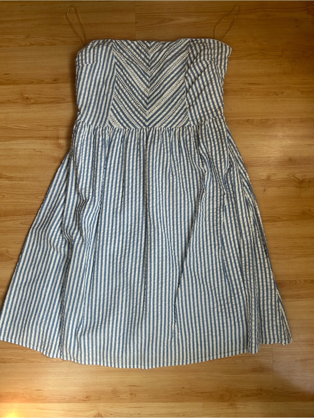 Old Navy Blue and White Strapless Seersucker Dress